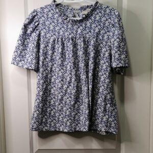 LOFT Patterned Blue‎ and Cream Top